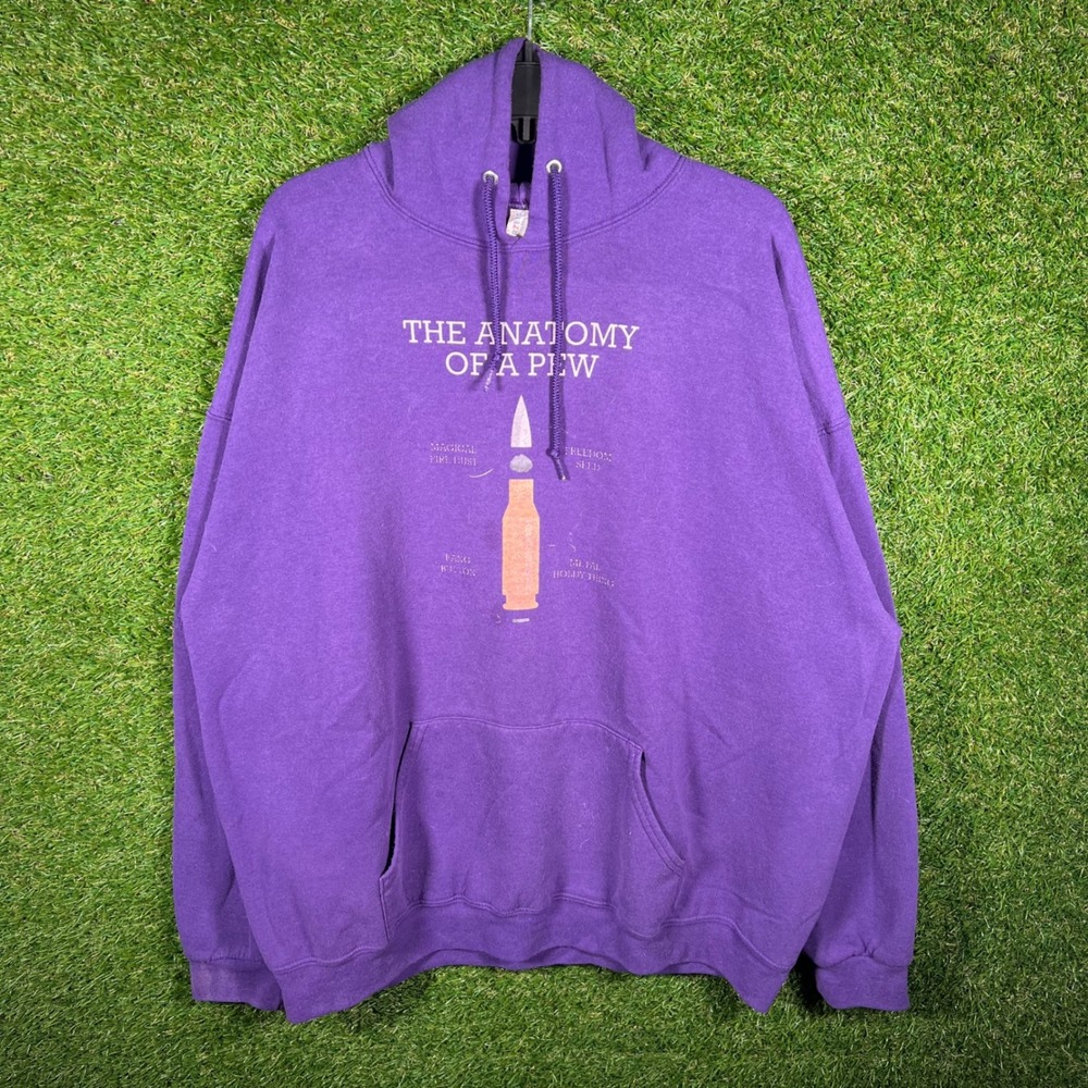 Jerzees NuBlend Anatomy of a Pew Purple Graphic Hoodie Sweatshirt Mens 2XL